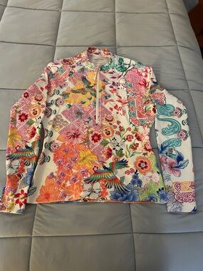 Johnny Was Floral Zip Swim Shirt